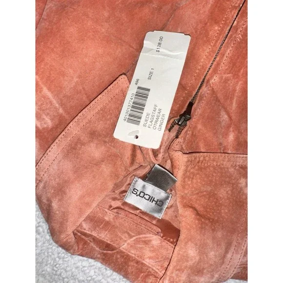 Chico's Orange Suede Leather Front Zip Women's Jacket Sz 1 (S) NWT - Picture 9 of 10